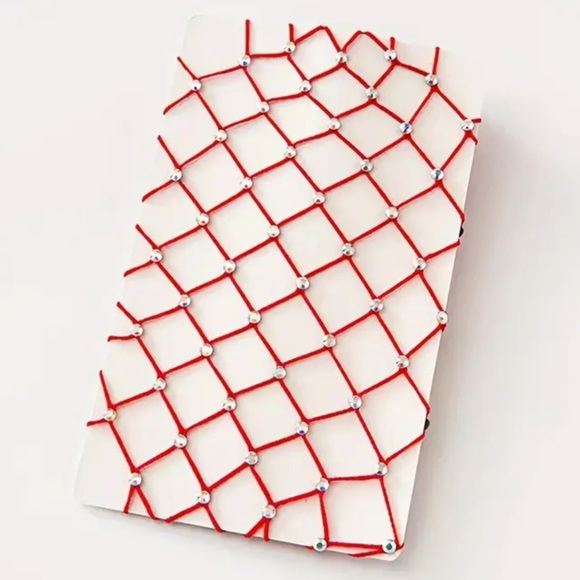 Red Fishnet Rhinestone Thigh Highs - Picture 2 of 2